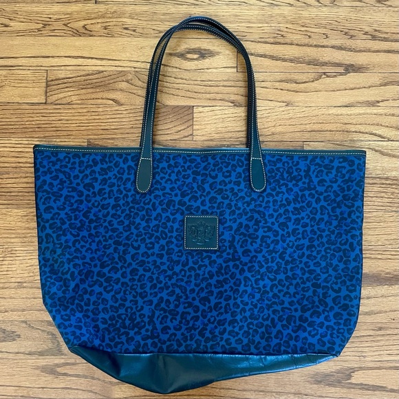 Barrington Gifts Navy Blue Cheetah Leopard Black Leather St. Anne Tote Bag - Picture 1 of 9